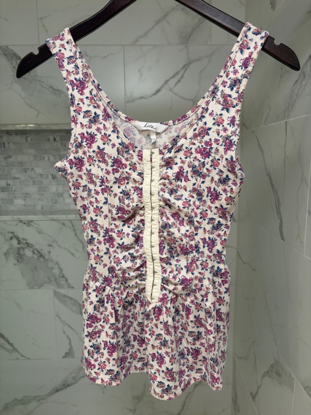Kirra Cream Floral Tank Top with Pink & Blue Blossoms